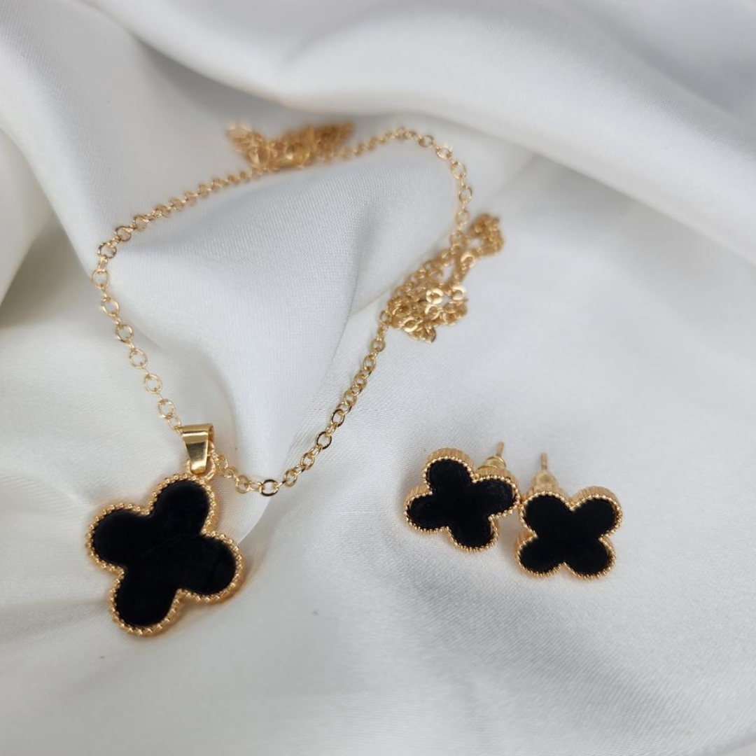 Best Golden & Black Crystal Floral Jewelry Set