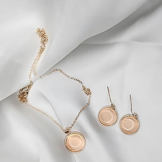 Blush Pink Jewelry Set Round Pendant Necklace and Earrings with Pearls