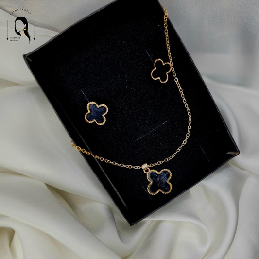 Best Golden & Black Crystal Floral Jewelry Set