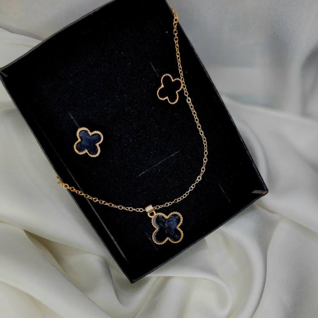 Best Golden & Black Crystal Floral Jewelry Set