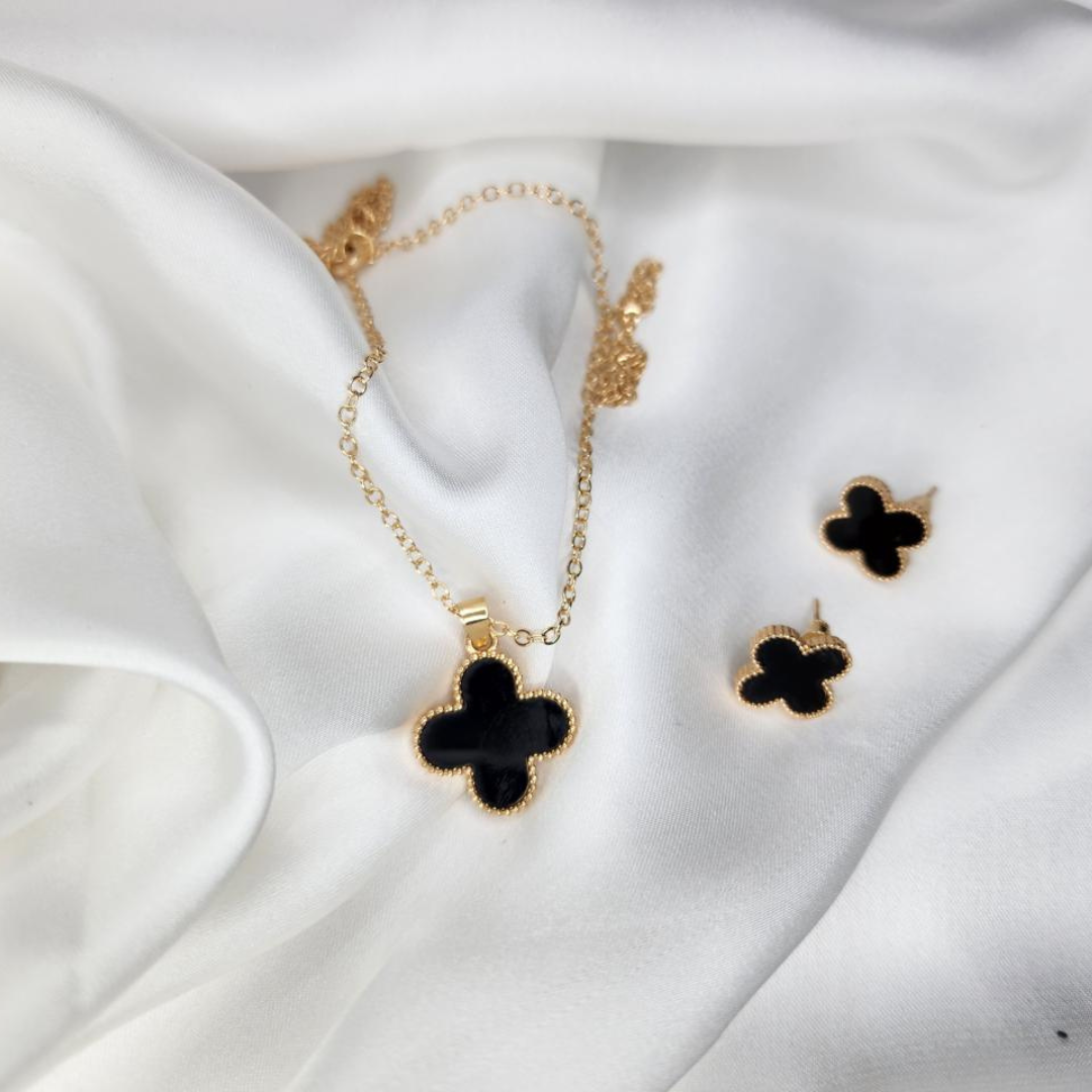 Best Golden & Black Crystal Floral Jewelry Set